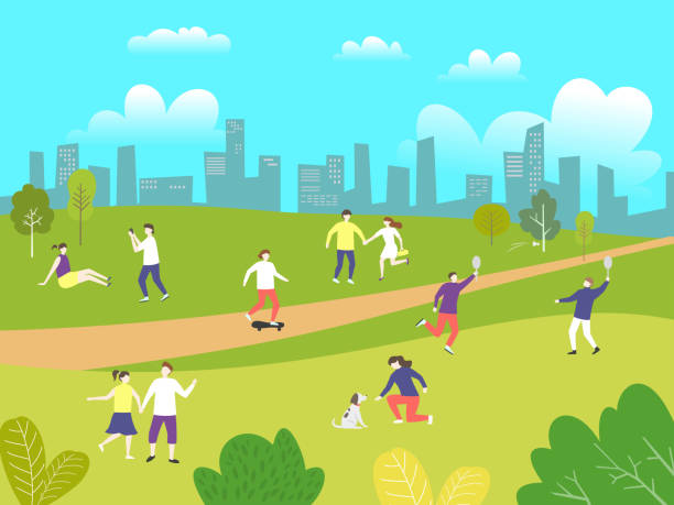 ilustrações, clipart, desenhos animados e ícones de pessoas andando no parque. conceito de estilo de vida saudável ativo. - central park