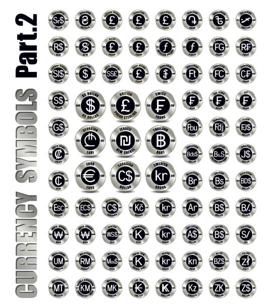 illustrations, cliparts, dessins animés et icônes de ensemble complet de toutes les icônes de monnaie mondiale. nouveaux symboles monétaires internationaux avec codes iso 4217 et abréviations. pièces d’argent vectorielles et signes noirs isolés sur blanc. partie 2 - swiss francs illustrations