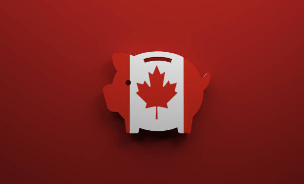 banco de cerditos con bandera de canadá - iou fotografías e imágenes de stock