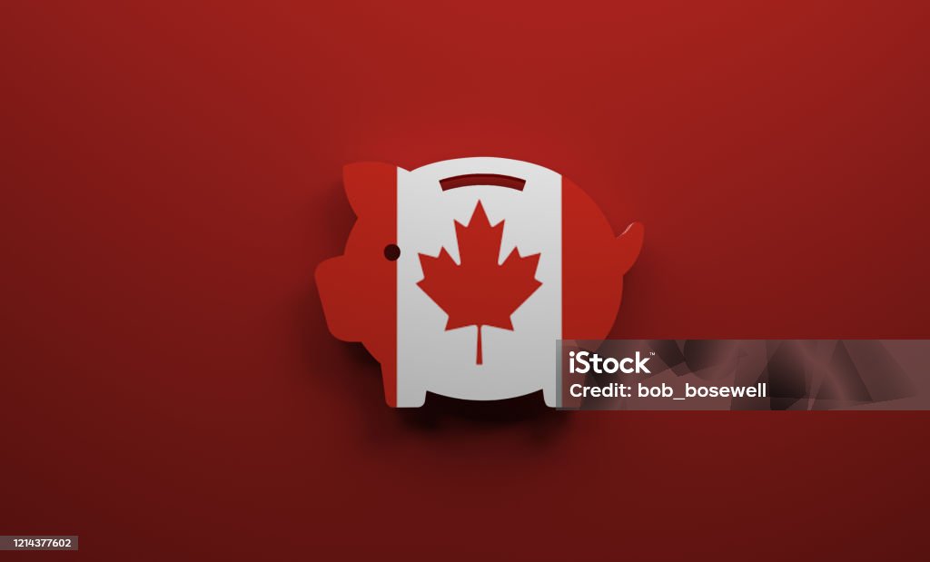 Piggy Bank with Canada flag Canada Stock Photo