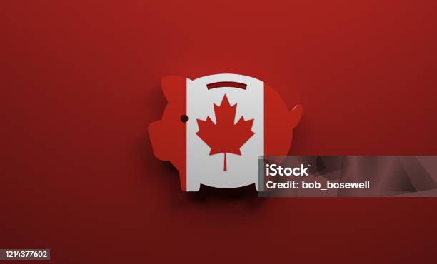 Piggy Bank With Canada Flag Stock Photo - Download Image Now - Canada, Government, Budget