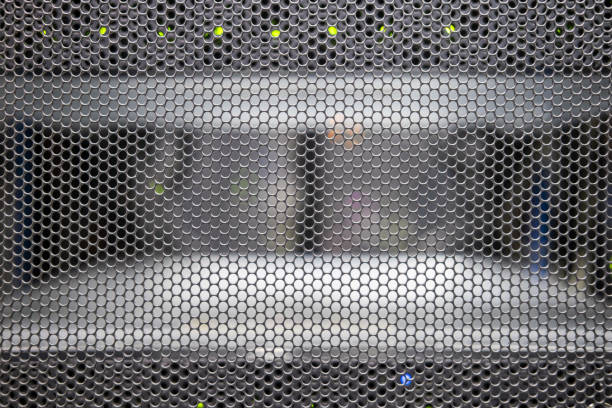 grid background in the server room with wires from computers and network equipment - grid servers imagens e fotografias de stock