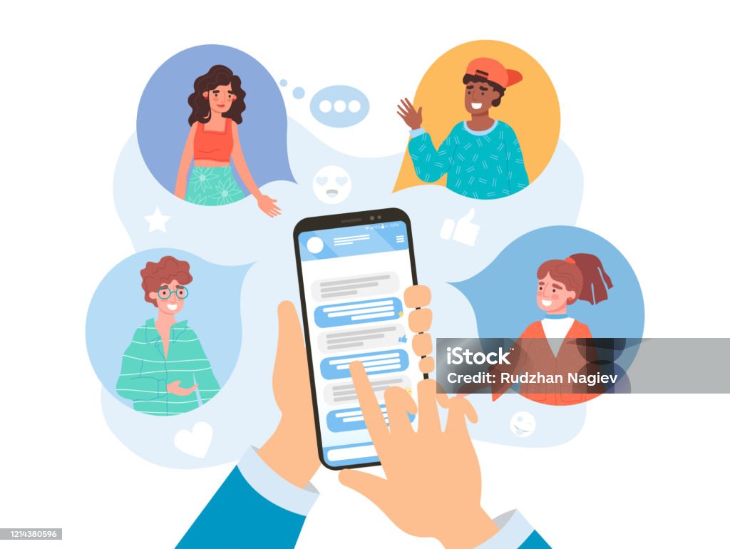 Chatting with friends concept icon. Online communication. Message friendly  reaction. Social media. Virtual friends support idea thin line illustration  Stock Vector Image & Art - Alamy