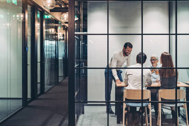Business talk in a small conference room