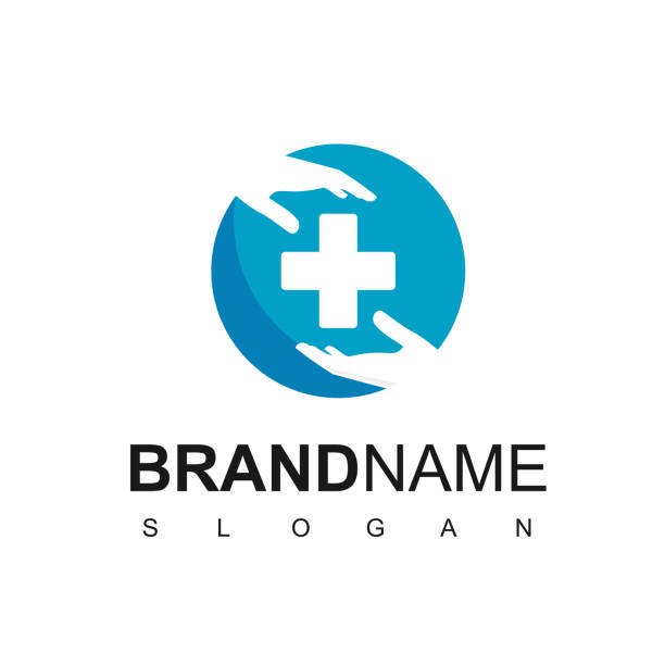 logo opieki medycznej z symbolem dłoni i krzyża - medical logos stock illustrations
