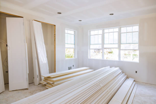 istock Interior construction of housing project with door and molding installed 1214391453