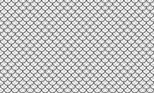 Vector illustration of line art of fish scale pattern isolated on transparent background, tile pattern line, mermaid tail pattern grid for decoration