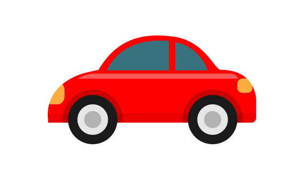 stockillustraties, clipart, cartoons en iconen met rood autopictogram dat op witte achtergrond, rode auto van de klemkunstauto rood, illustratieauto vlak eenvoudig voor infographicontwerp, autovormconcept voor kinderen wordt geïsoleerd die leren - car