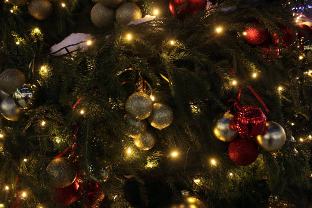 istock decorated fur tree close up. Christmas concept 1214397504