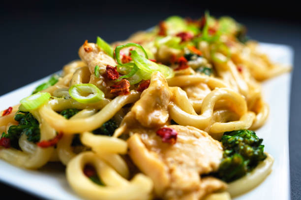 Fresh Japanese Udon Noodles with Chicken Entree Dish