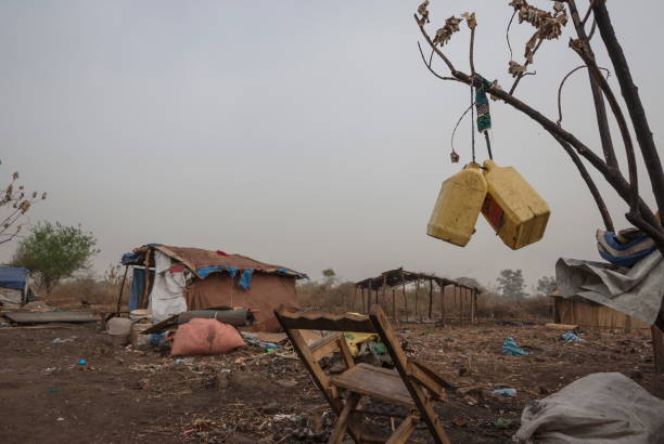 Makeshift camp for displaced persons in Juba, South Sudan. stock photo