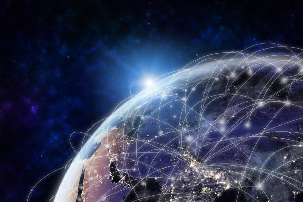 глобальная сеть современной творческой связи и интернет-соединения. - computer network globe planet communication стоковые фото и изображения