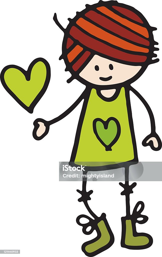 Fille en verte avec amour coeur - clipart vectoriel de Adolescent libre de droits