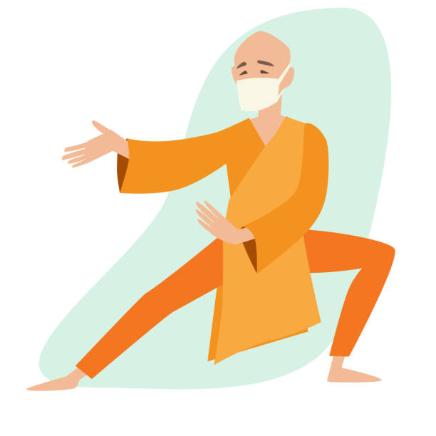 illustrazioni stock, clip art, cartoni animati e icone di tendenza di icona del vettore monaco shaolin mascherato - shaolin warrior monk