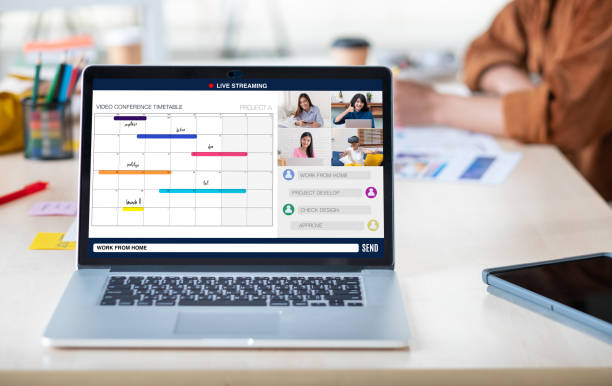 istock Work from home with video conference timetable collaboration with colleagues.live streaming meeting.protect risk of being exposed to coronavirus (covid-19) 1214413630