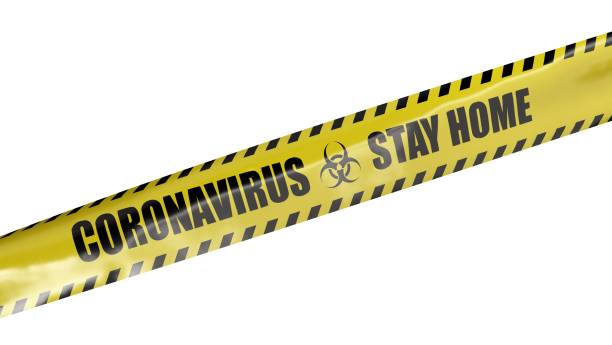 istock Coronavirus yellow tape with Quarantine information. Separated on white 1214413842