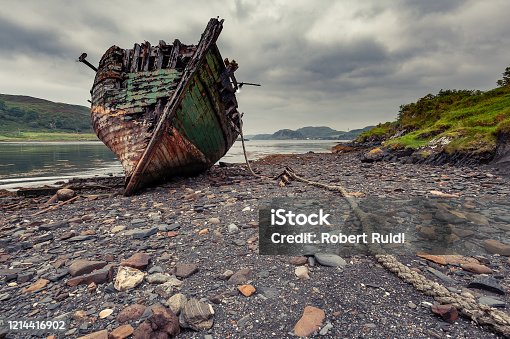 istock Shipwreck on the coast of the island of Kerrera in western Scotland 1214416902