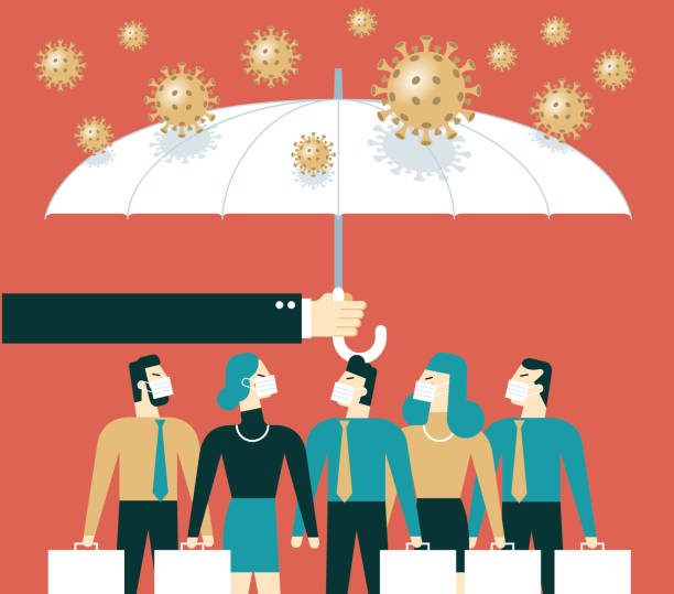 new coronavirus pneumonia Umbrella protects people from infection with new coronavirus pneumonia stock illustration us recession stock illustrations