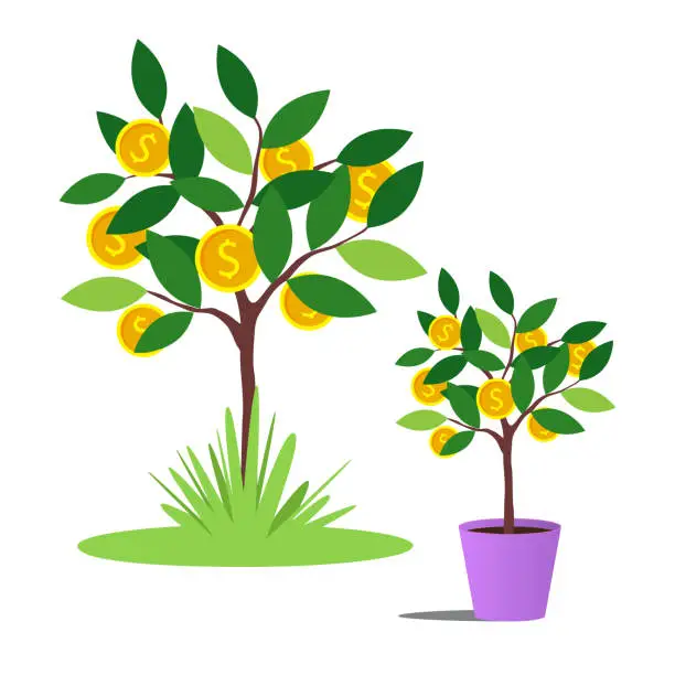 Vector illustration of Money tree with golden coins.