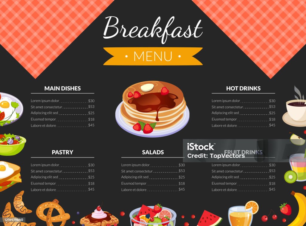 Breakfast Table Menu Breakfast Menu Template For Restaurant And Cafe Including Vector ...