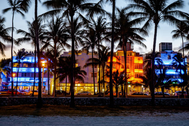 istock Miami Beach, colorful Art Deco District at night Miami Florida 1214425255