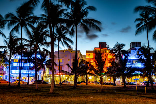 istock Miami Beach, colorful Art Deco District at night Miami Florida 1214425385