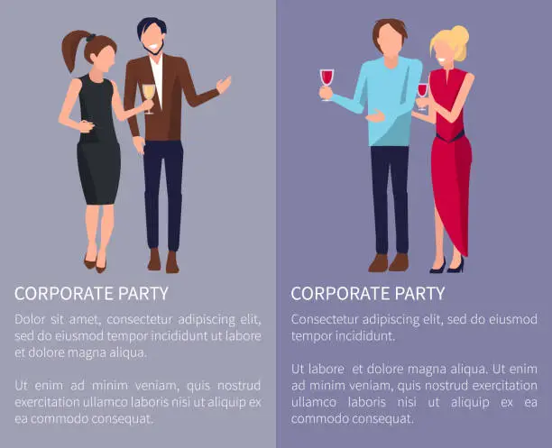 Vector illustration of Corporate Party Set of Posters Vector Illustration