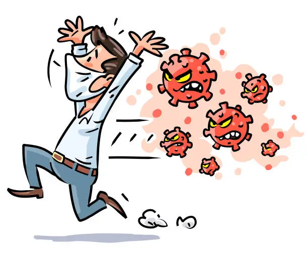 Vector illustration of Man Running Away From Virus