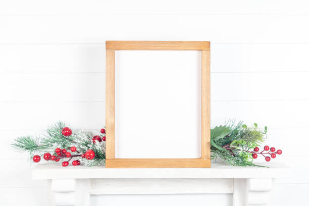 istock wooden frame on a mantelpiece with branches - autumn theme 1214434106