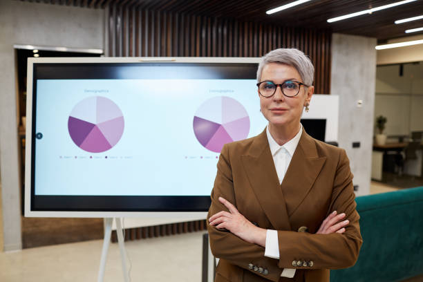 istock Mature Female Manager Standing at Digital Board 1214434129