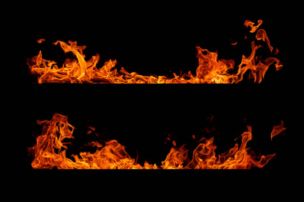 istock Set of flame borders isolated on black background 1214435246