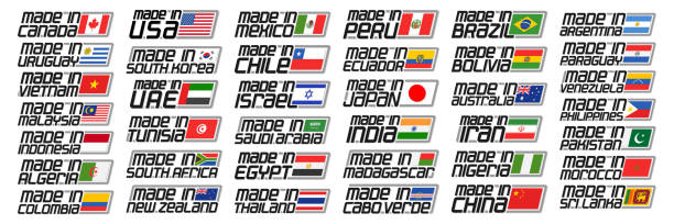 векторный набор флагов американских и азиатских стран - saudi arabia argentina stock illustrations