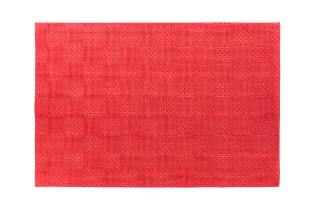 Top view of isolated red placemat for food. Empty space for your design.