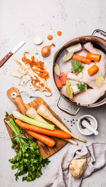 istock Cooking - chicken stock (broth or bouillon) with vegetables 1214442040