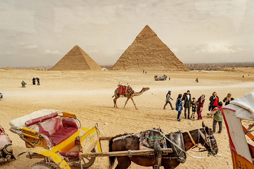 Giza Pyramids and horse chariot