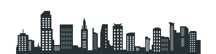 city silhouette, Silhouette of city with black color on white background.