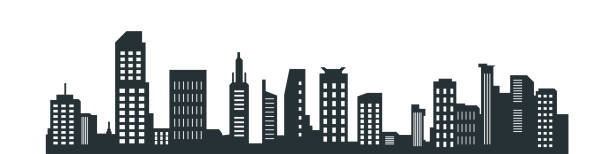 city silhouette, Silhouette of city with black color on white background. city silhouette, Silhouette of city with black color on white background. industry silhouettes stock illustrations