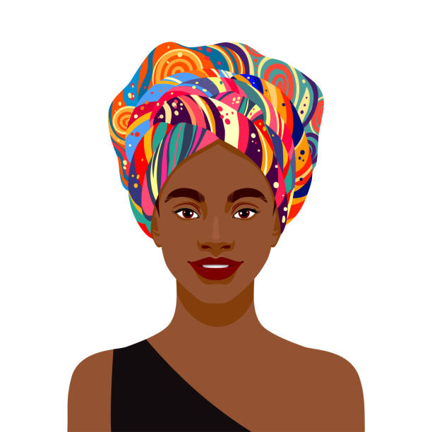 schöne afrikanische frau im turban - ethnisches erscheinungsbild stock-grafiken, -clipart, -cartoons und -symbole