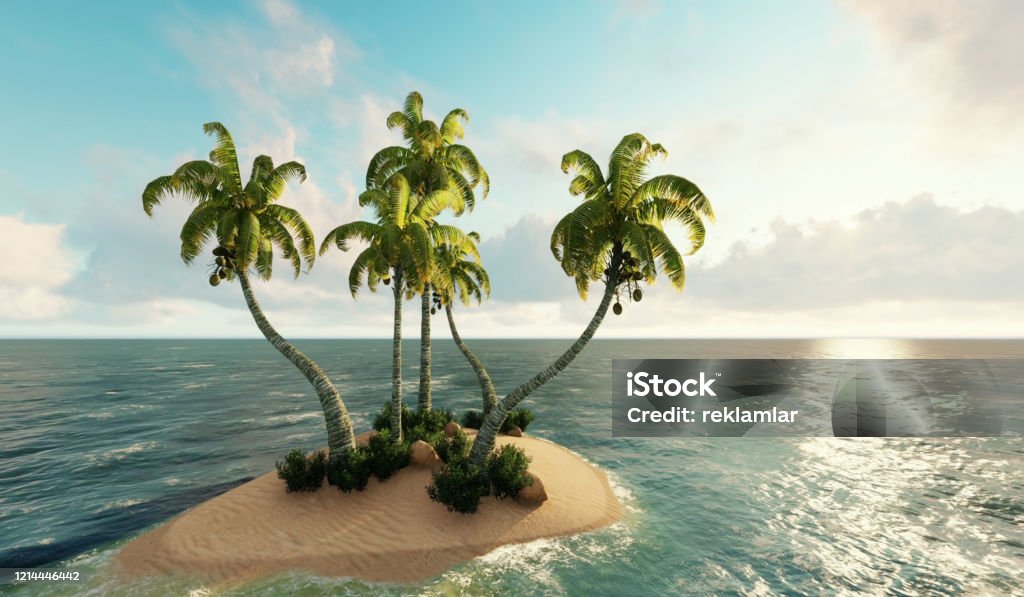 Island, Small island in ocean. 3d render Island Stock Photo