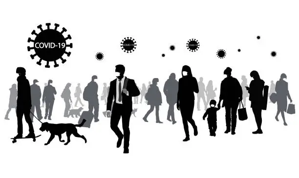 Vector illustration of Very Large Crowd Walking Covid-19