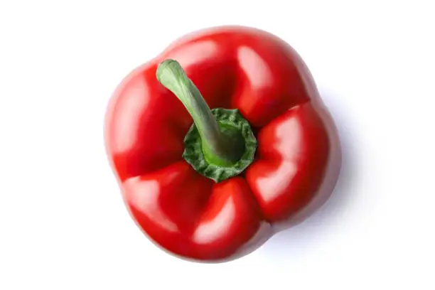 One fresh, red, sweet bell pepper isolated on white background. Clipping path.