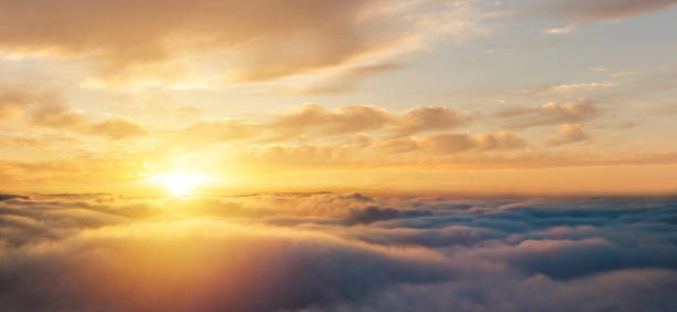 istock Beautiful sunrise cloudy sky from aerial view 1214449187