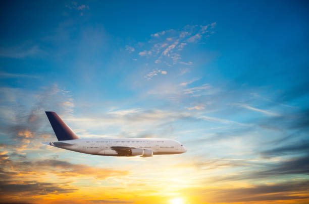 istock Passengers commercial airplane flying in sunset 1214449805