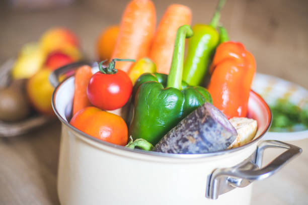 Closeup of healthy vegetables in the kitchen, topview