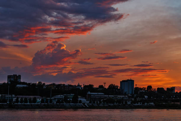 istock Colorful clouds over Irkutsk city at sunset with Angara river 1214452094