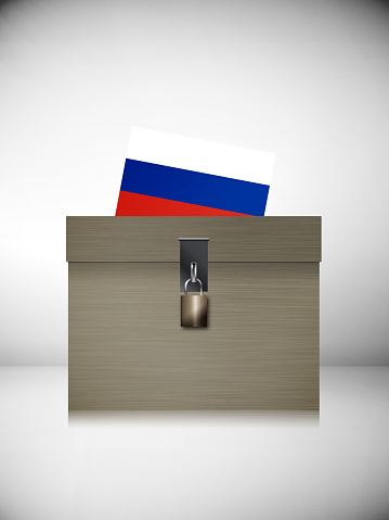 Ballot Box And Russian Flag. Election concept.