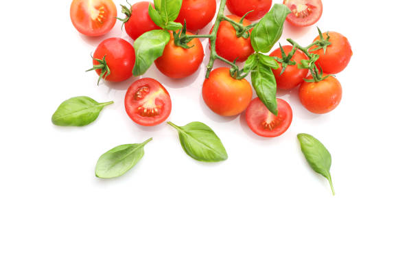 istock Fresh ripe red tomatoes and basil leaves 1214453751