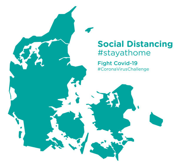 bildbanksillustrationer, clip art samt tecknat material och ikoner med danmark karta med social avståndstagande #stayathome tagg - denmark