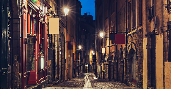 Little street in old Lyon, France