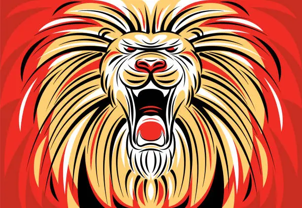 Vector illustration of angry lion roaring